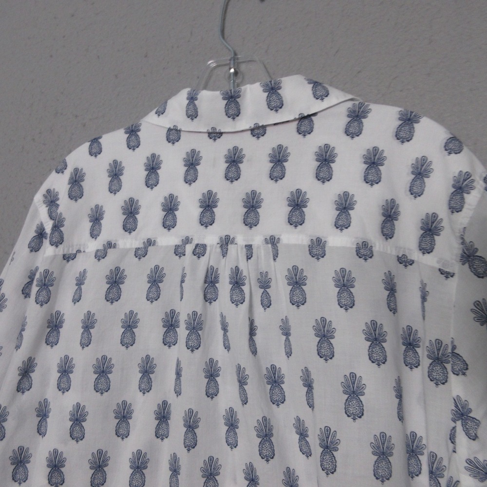 Talbots Top Plus 2X Blue Pineapple Button Up Long… - image 9